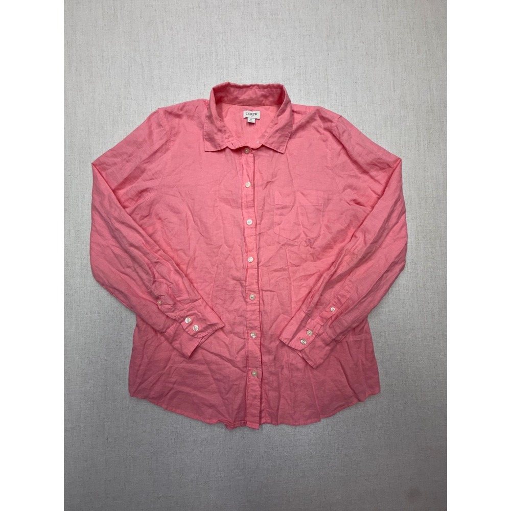 J.Crew Women Medium Pink Linen Cotton Blend Button Down Shirt Long Sleeve Pocket